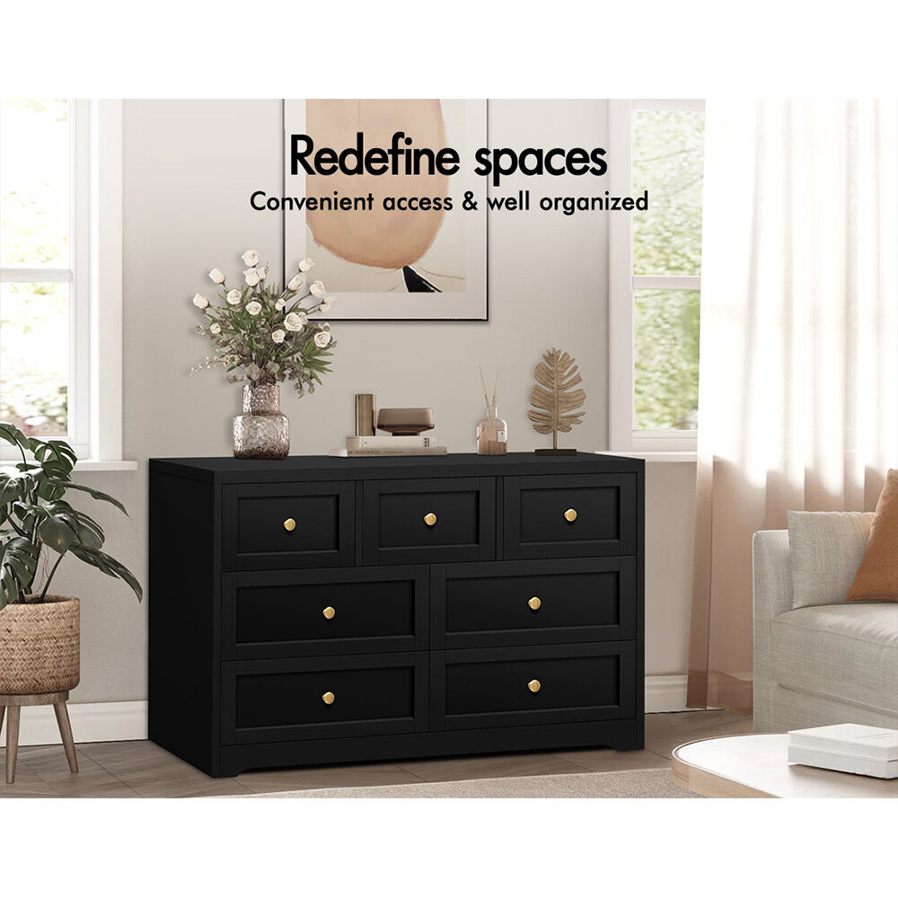 ALFORDSON 7 Chest of Drawers 2x Bedside Table Bedroom Storage Hamptons Black