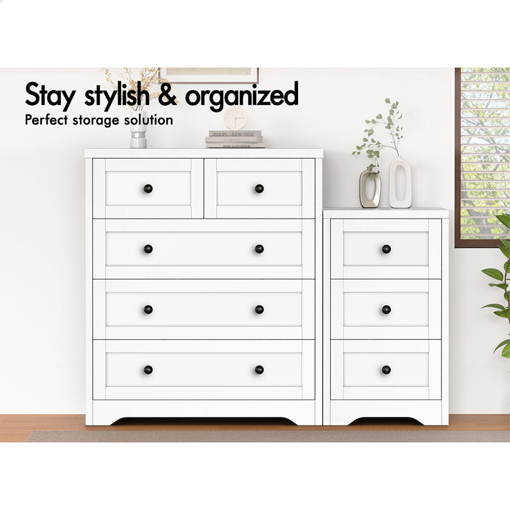 ALFORDSON 5 Chest of Drawers Bedside Table Bedroom Storage Hamptons White