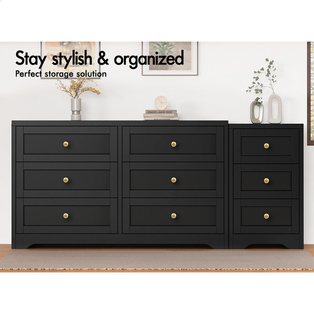 ALFORDSON 6 Chest of Drawers Bedside Table Bedroom Storage Hamptons Black
