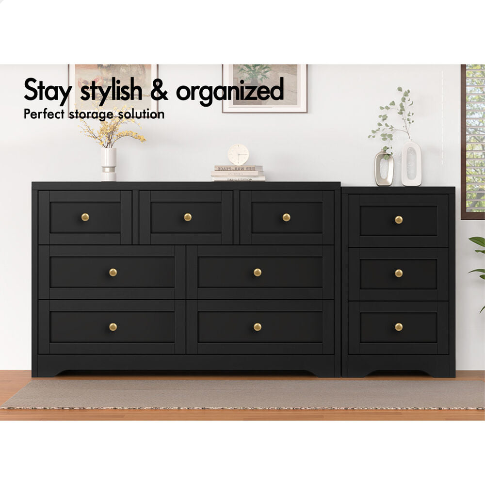 ALFORDSON 7 Chest of Drawers Bedside Table Bedroom Storage Hamptons Black