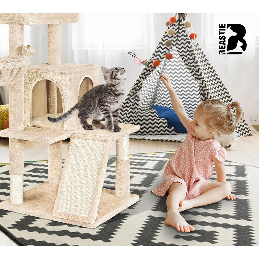 BEASTIE Cat Tree Scratching Post Scratcher Tower Condo House Furniture Wood 100cm Beige