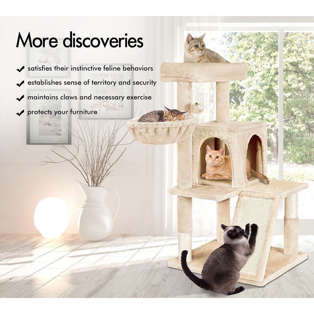 BEASTIE Cat Tree Scratching Post Scratcher Tower Condo House Furniture Wood 100cm Beige