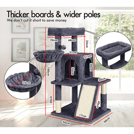 BEASTIE Cat Tree Scratching Post Scratcher Tower Condo House Furniture Wood 100cm Grey