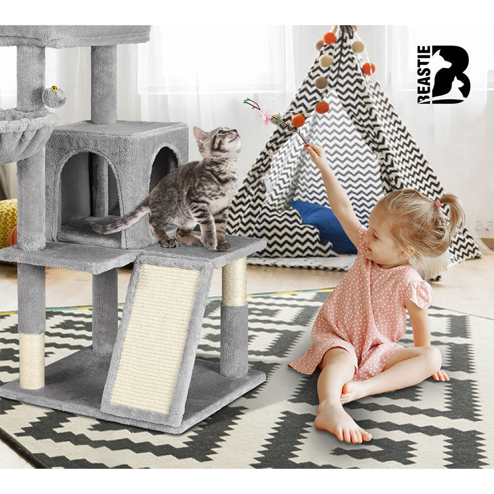 BEASTIE Cat Tree Scratching Post Scratcher Tower Condo House Furniture Wood 100cm Grey