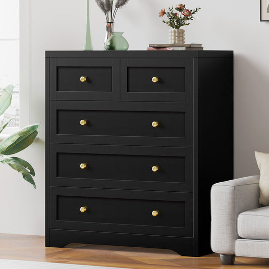 ALFORDSON 5 Chest of Drawers Hamptons Storage Cabinet Dresser Tallboy Black