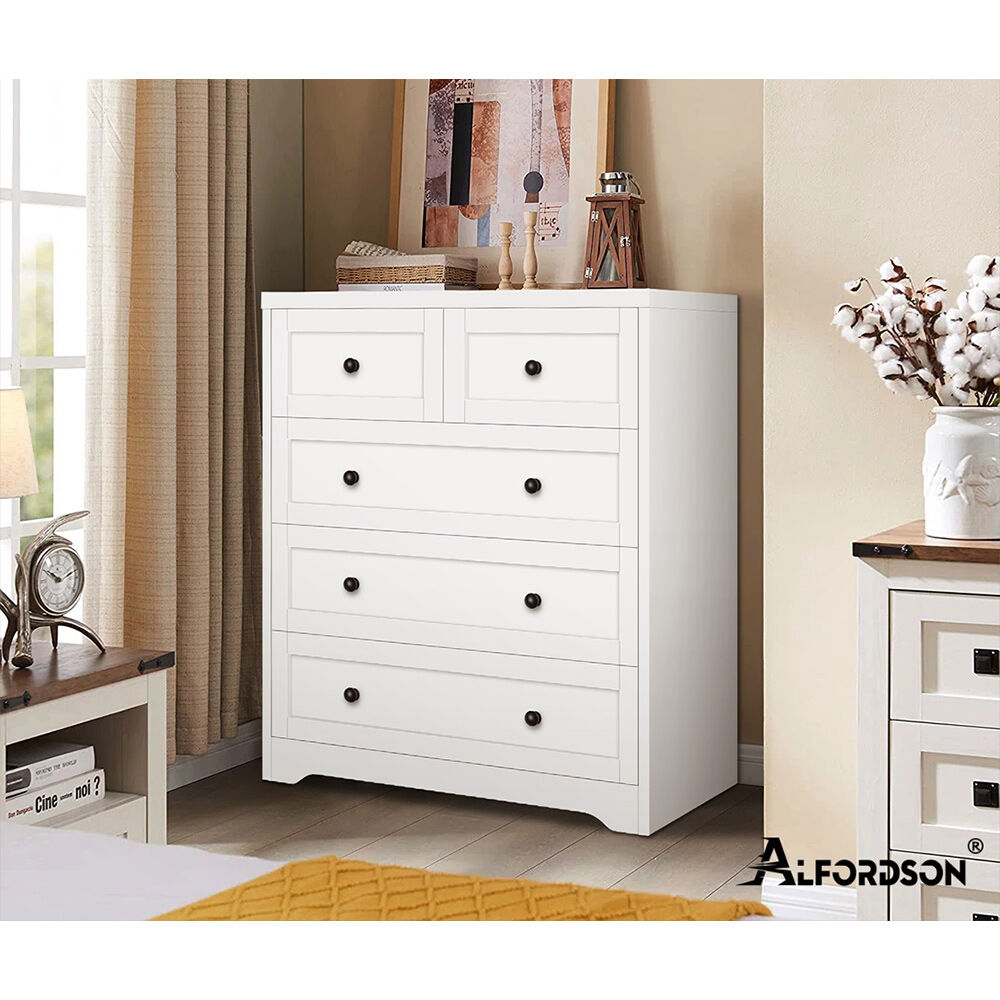 5 Chest of Drawers ALFORDSON Hamptons Storage Cabinet White