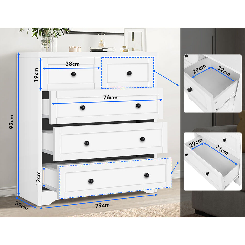 5 Chest of Drawers ALFORDSON Hamptons Storage Cabinet White