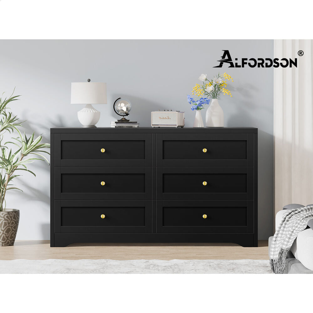 ALFORDSON 6 Chest of Drawers Hamptons Storage Cabinet Dresser Tallboy Black