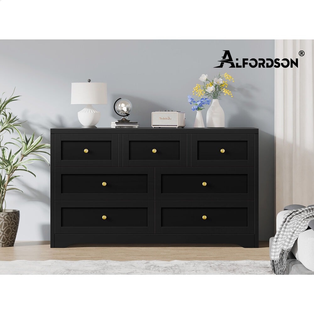 ALFORDSON 7 Chest of Drawers Hamptons Storage Cabinet Dresser Tallboy Black