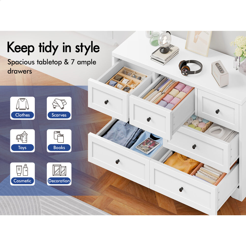 ALFORDSON 7 Chest of Drawers Hamptons Storage Cabinet Dresser Tallboy White