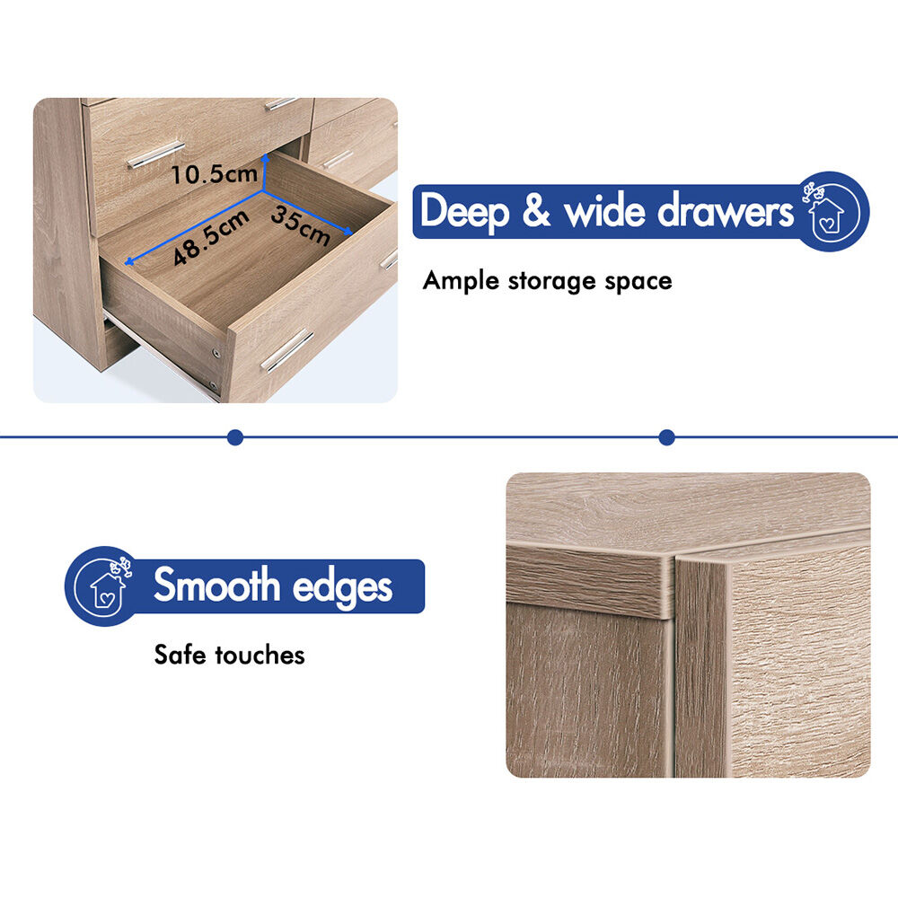6 Chest of Drawers ALFORDSON Hamptons Storage Dresser Wood