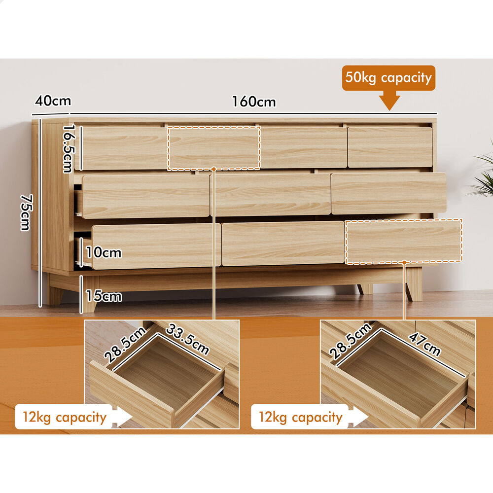 ALFORDSON 10 Chest of Drawers Minimalist Storage Cabinet Dresser Tallboy Wood