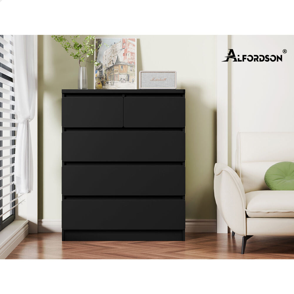 ALFORDSON 5 Chest of Drawers Minimalist Storage Cabinet Dresser Tallboy Black