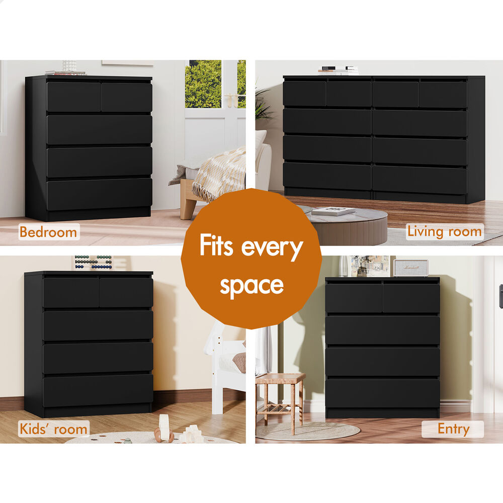 ALFORDSON 5 Chest of Drawers Minimalist Storage Cabinet Dresser Tallboy Black