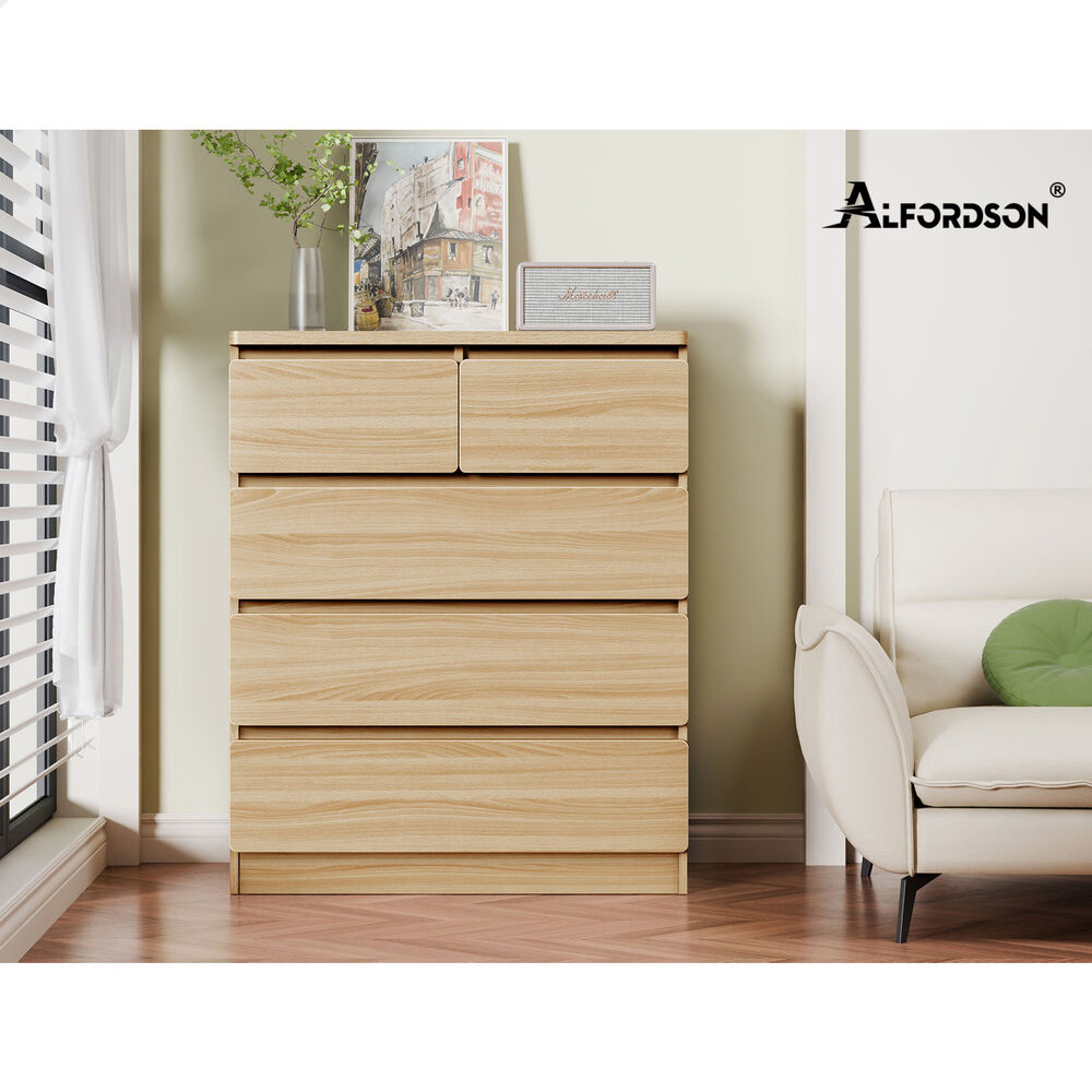 ALFORDSON 5 Chest of Drawers Minimalist Storage Cabinet Dresser Tallboy Oak