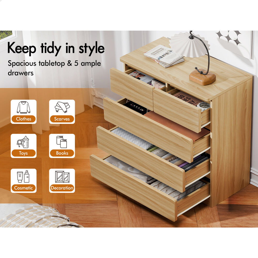 ALFORDSON 5 Chest of Drawers Minimalist Storage Cabinet Dresser Tallboy Oak