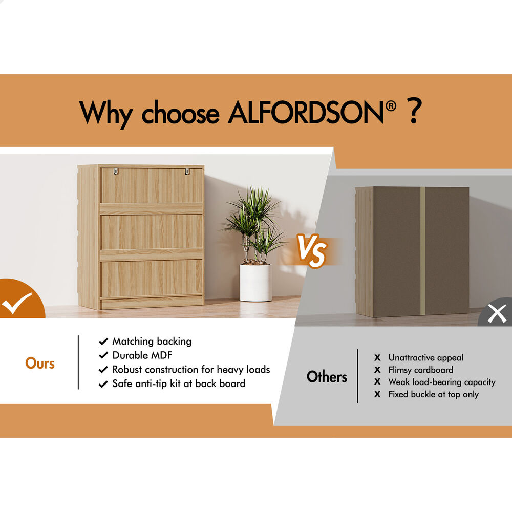 ALFORDSON 5 Chest of Drawers Minimalist Storage Cabinet Dresser Tallboy Oak