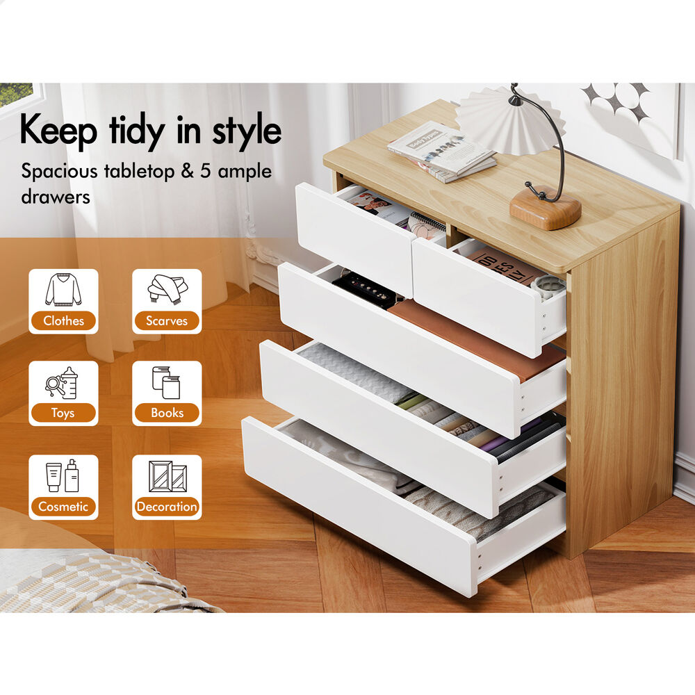 ALFORDSON 5 Chest of Drawers Minimalist Storage Cabinet Dresser Tallboy Wood