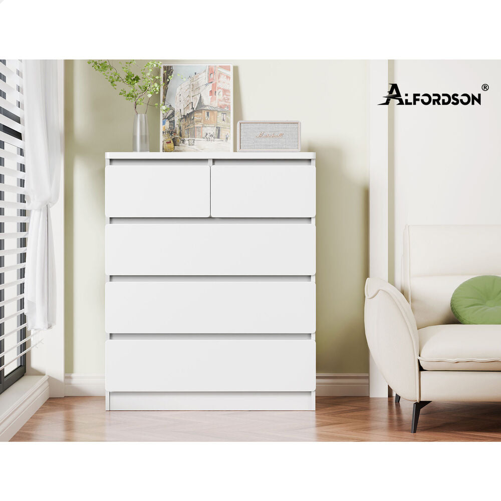 ALFORDSON 5 Chest of Drawers Minimalist Storage Cabinet Dresser Tallboy White