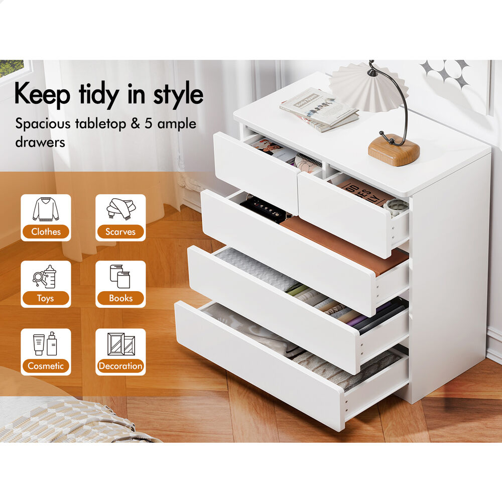 ALFORDSON 5 Chest of Drawers Minimalist Storage Cabinet Dresser Tallboy White