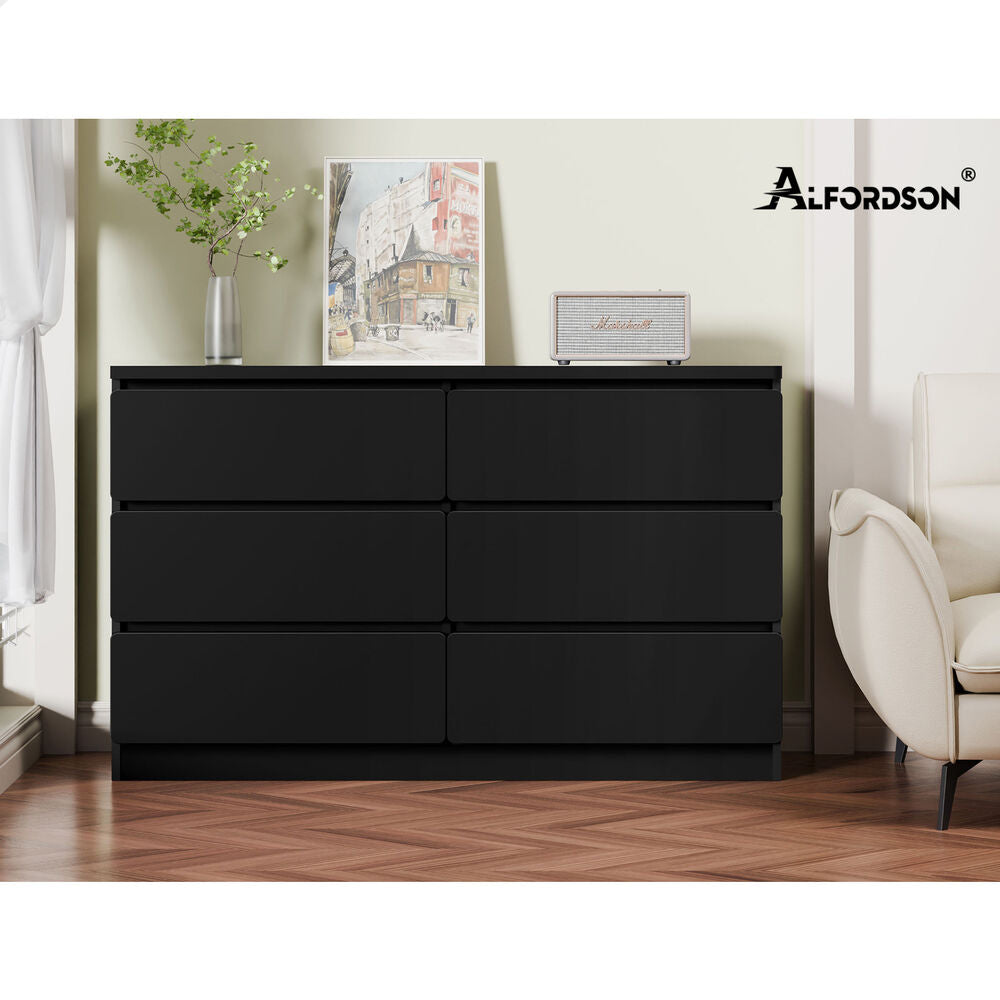 ALFORDSON 6 Chest of Drawers Minimalist Storage Cabinet Dresser Tallboy Black