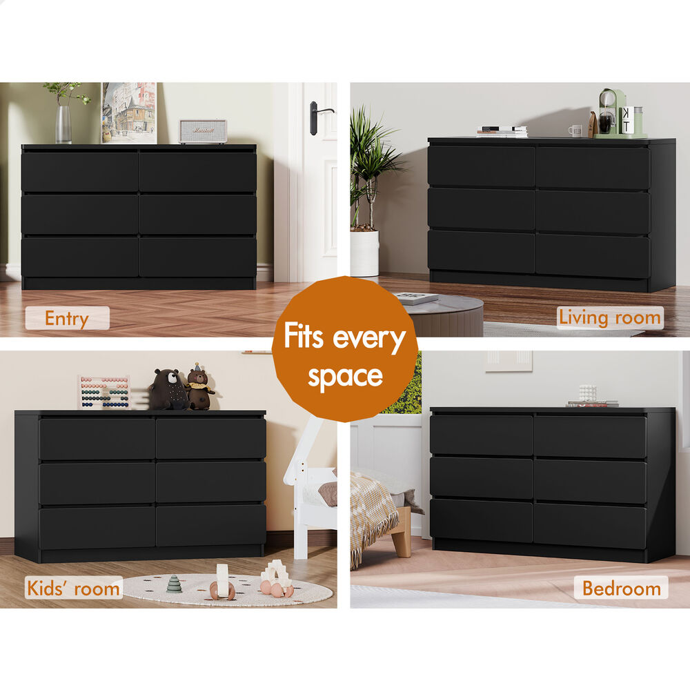 ALFORDSON 6 Chest of Drawers Minimalist Storage Cabinet Dresser Tallboy Black