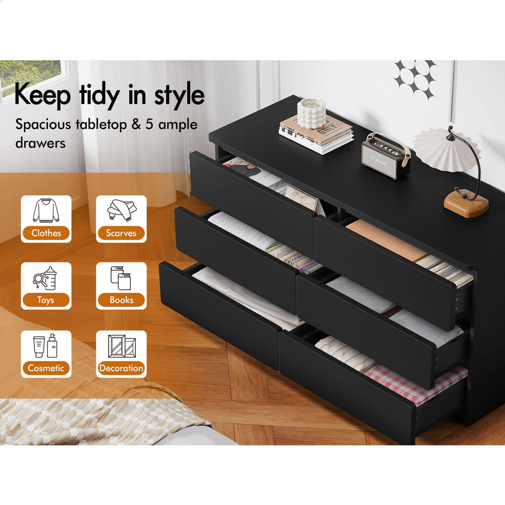 ALFORDSON 6 Chest of Drawers Minimalist Storage Cabinet Dresser Tallboy Black
