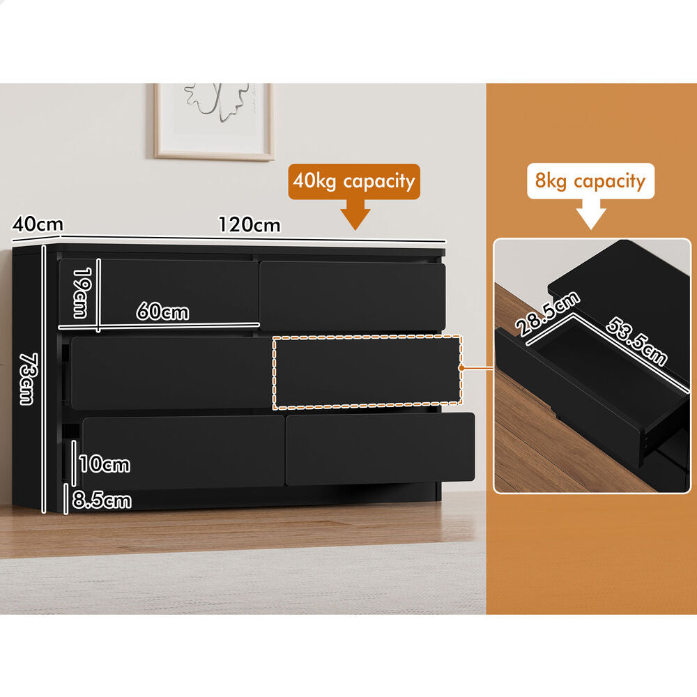 ALFORDSON 6 Chest of Drawers Minimalist Storage Cabinet Dresser Tallboy Black