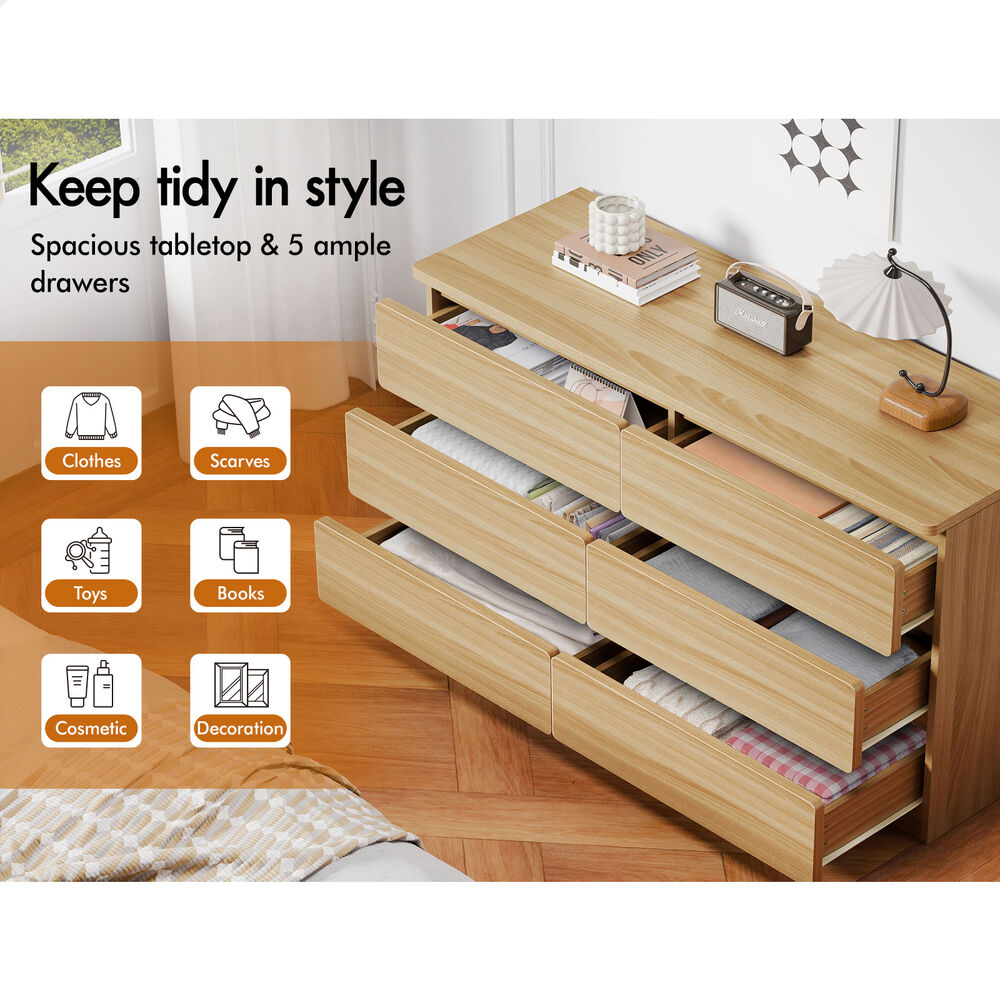 ALFORDSON 6 Chest of Drawers Minimalist Storage Cabinet Dresser Tallboy Oak