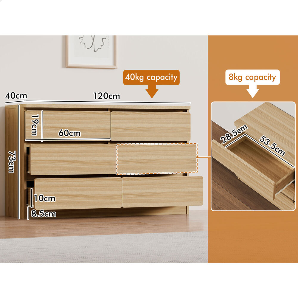 ALFORDSON 6 Chest of Drawers Minimalist Storage Cabinet Dresser Tallboy Oak