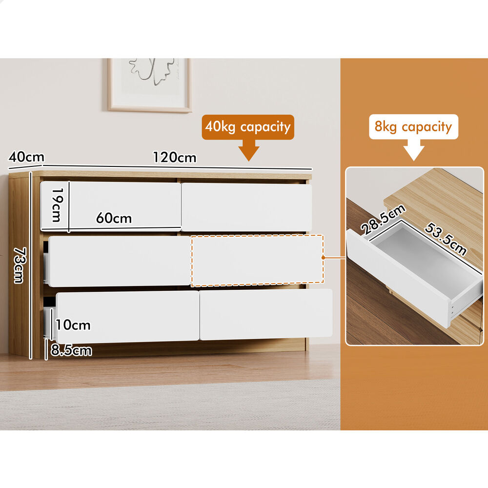 ALFORDSON 6 Chest of Drawers Minimalist Storage Cabinet Dresser Tallboy Wood