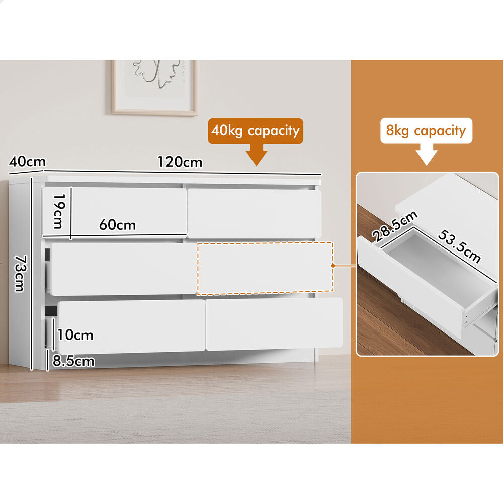 ALFORDSON 6 Chest of Drawers Minimalist Storage Cabinet Dresser Tallboy White