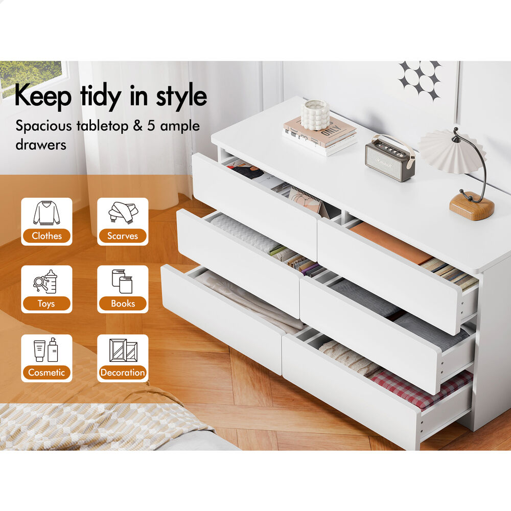 ALFORDSON 6 Chest of Drawers Minimalist Storage Cabinet Dresser Tallboy White