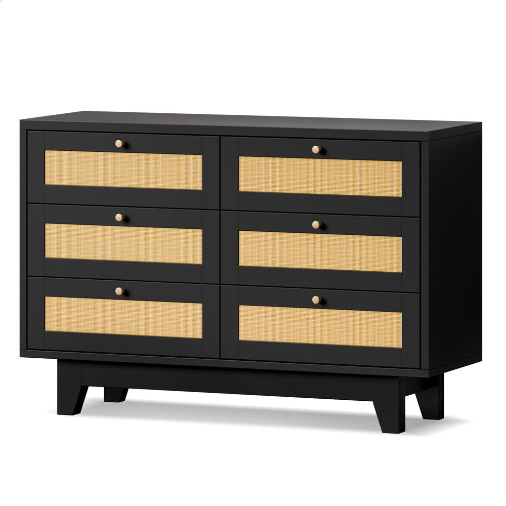 ALFORDSON 6 Chest of Drawers Rattan Storage Cabinet Dresser Tallboy Black