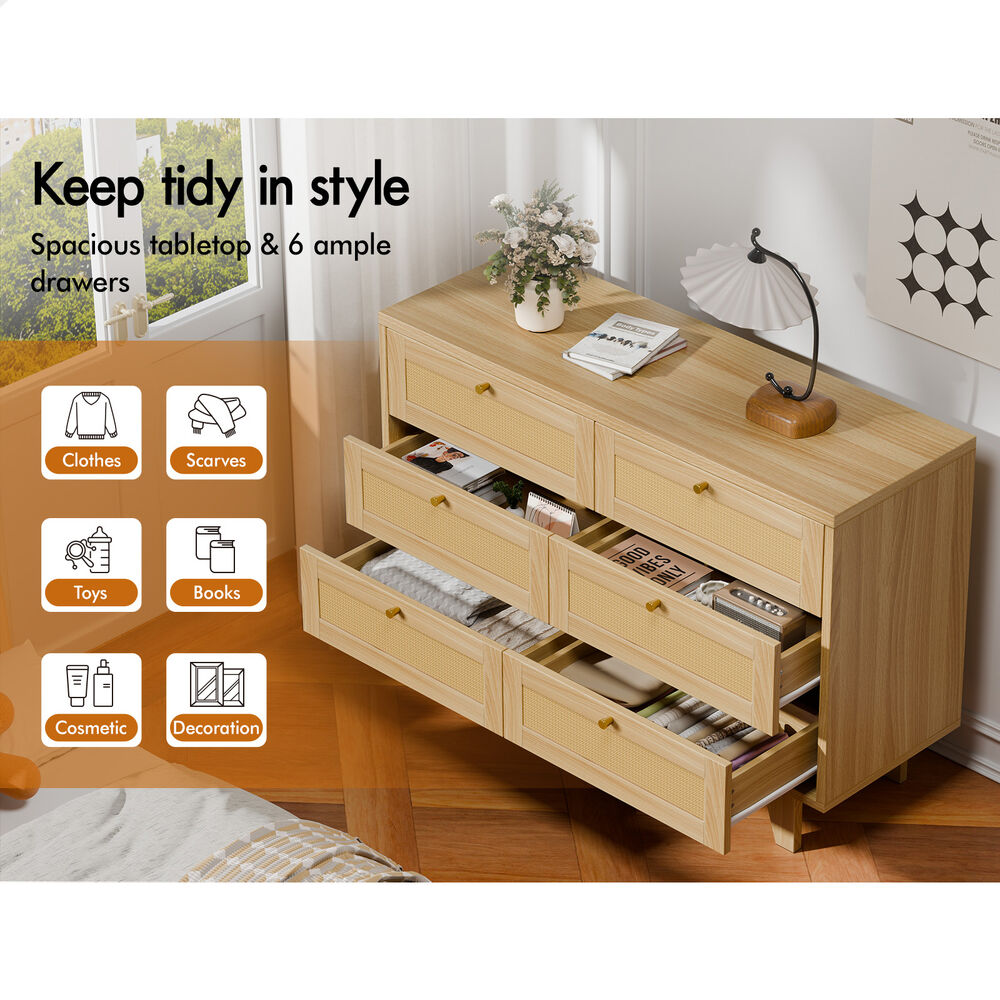 ALFORDSON 6 Chest of Drawers Rattan Storage Cabinet Dresser Tallboy Wood