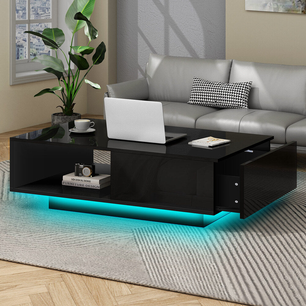 1 Drawer ALFORDSON Coffee Table LED Gloss Black