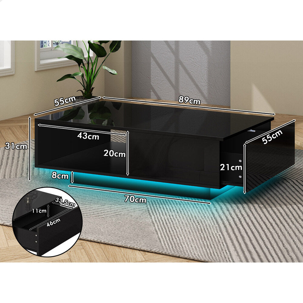 1 Drawer ALFORDSON Coffee Table LED Gloss Black