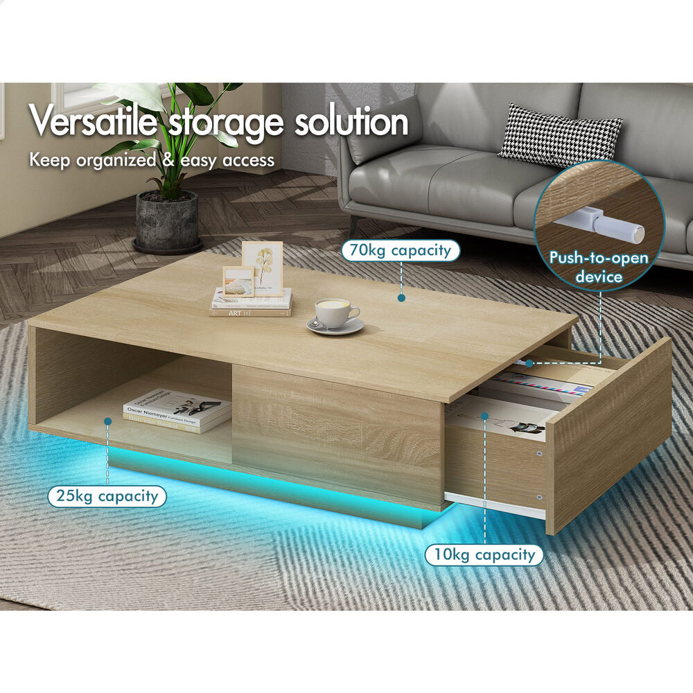 1 Drawer ALFORDSON Coffee Table LED Gloss Wood