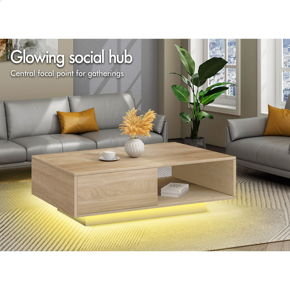1 Drawer ALFORDSON Coffee Table LED Gloss Wood