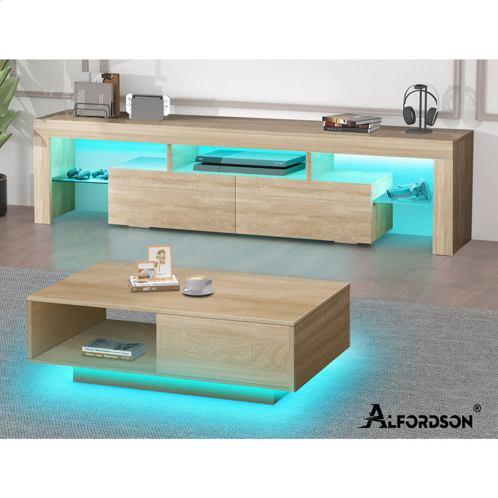 1 Drawer ALFORDSON Coffee Table LED Gloss Wood
