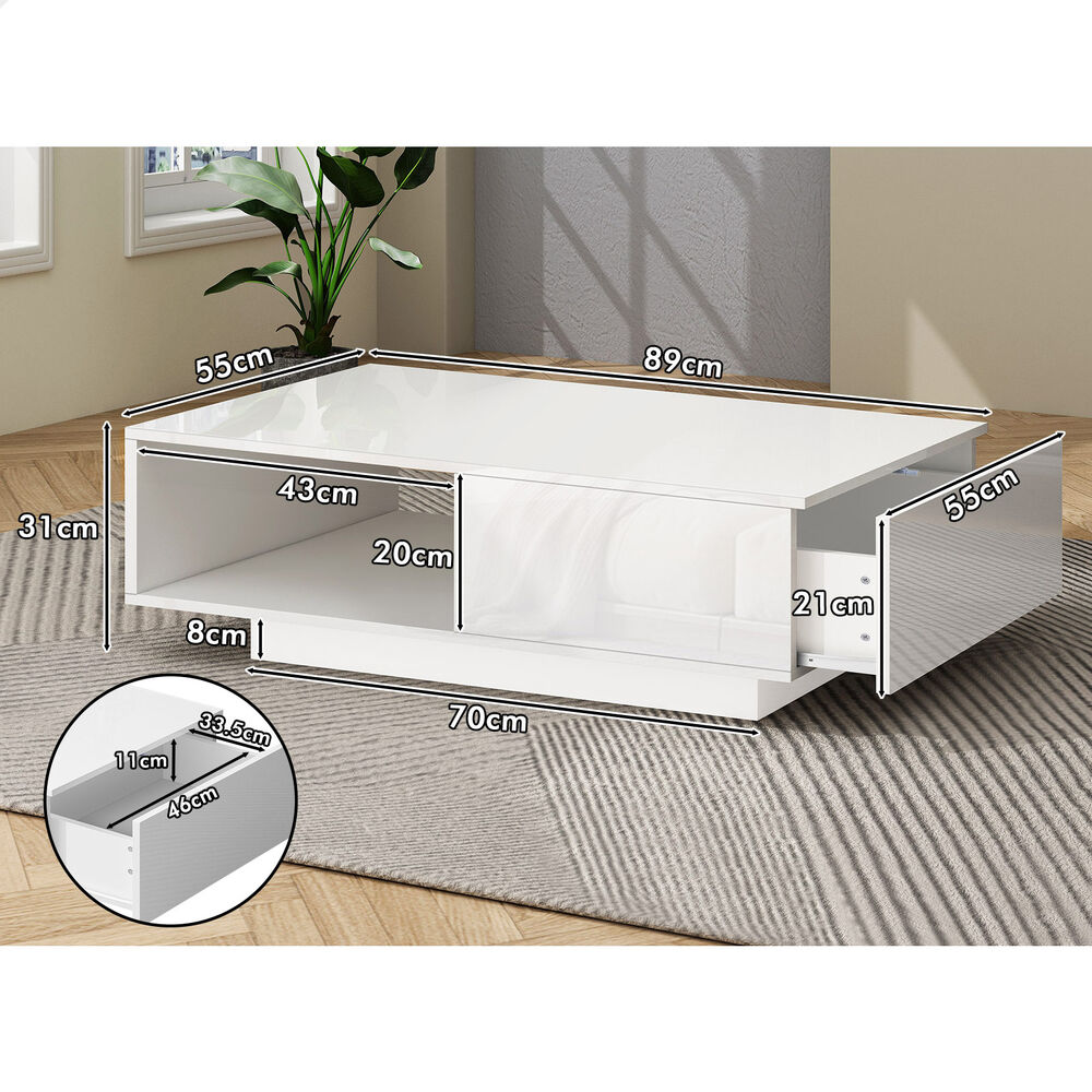 1 Drawer ALFORDSON Coffee Table LED Gloss White