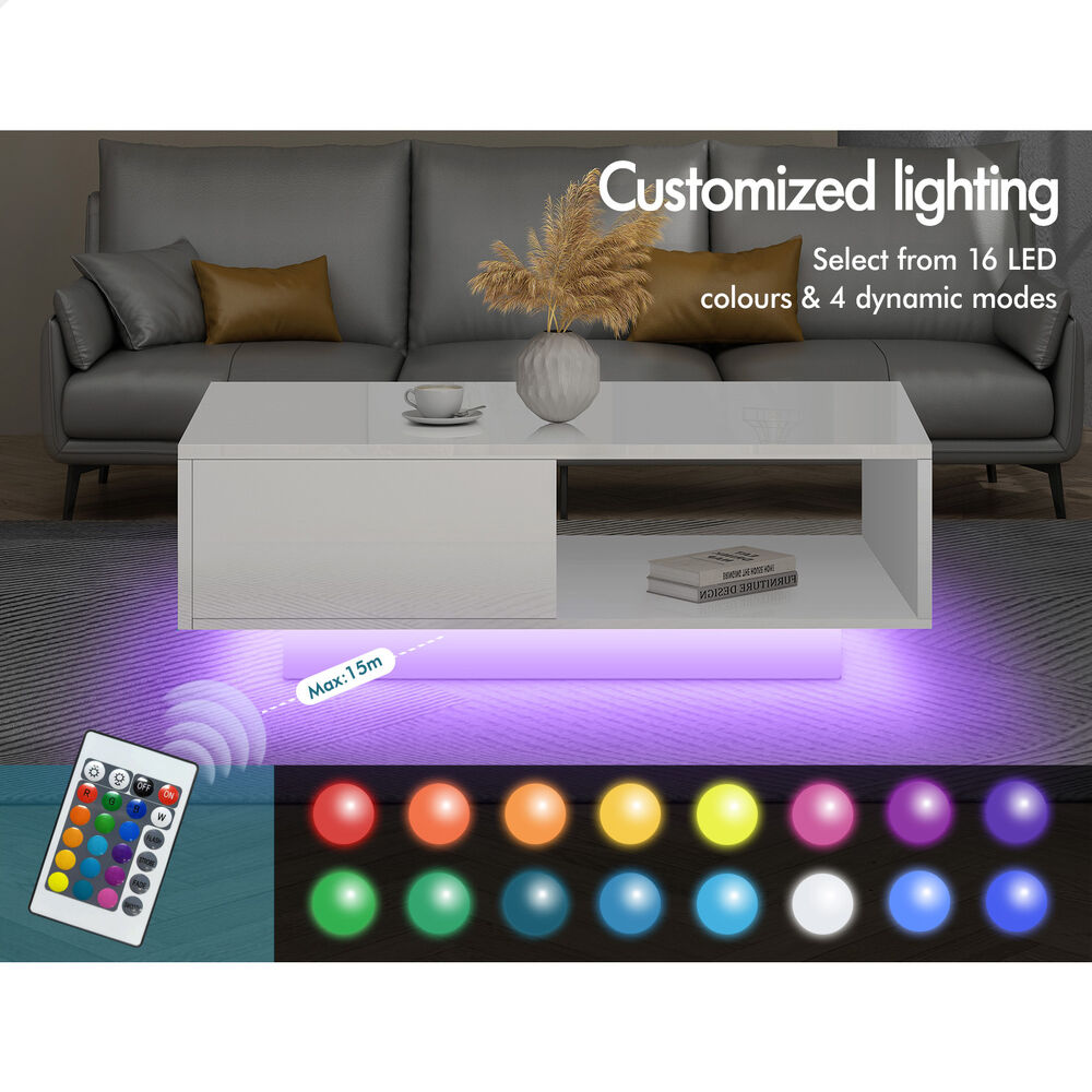 1 Drawer ALFORDSON Coffee Table LED Gloss White