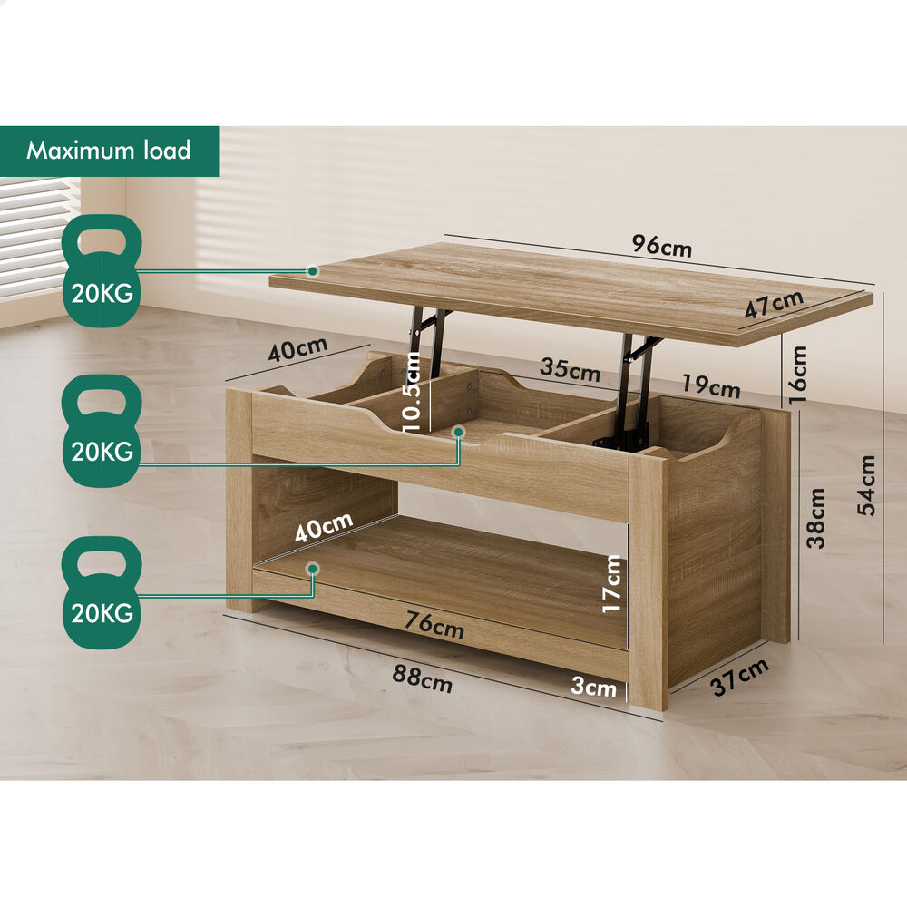2-in-1 ALFORDSON Coffee Table Lift Up Top Oak