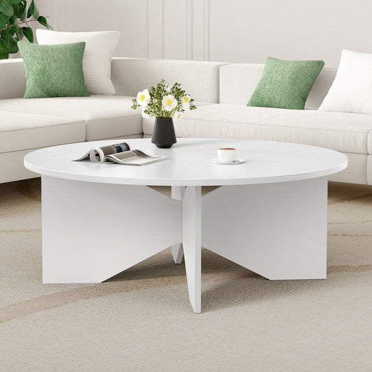 ALFORDSON Coffee Table Modern Round Table X-shape Wooden Legs Living Room White