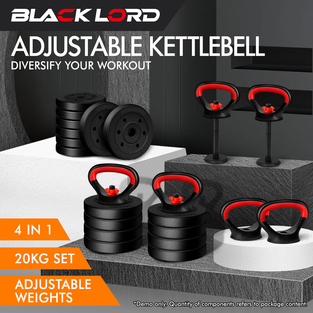 BLACK LORD Kettlebell Set 20kg Adjustable Weight Lifting Dumbbell Set Push Up Gym
