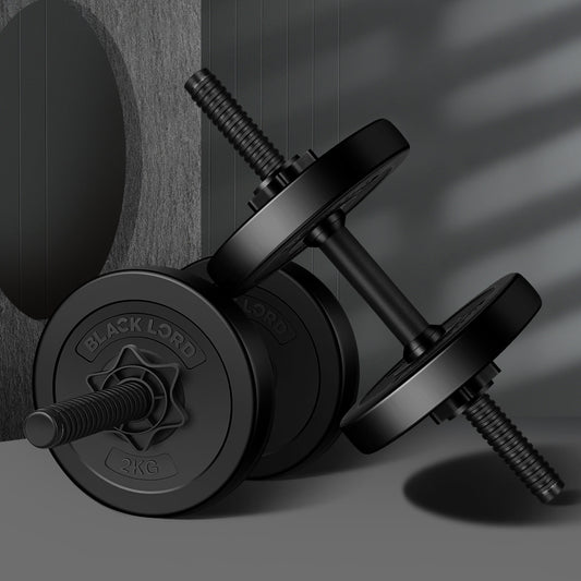 BLACK LORD 10KG Adjustable Dumbbell Set Rubber Weight Plates Lifting Bench Black