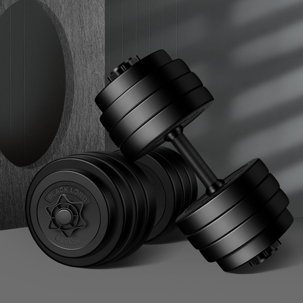 BLACK LORD 35KG Adjustable Dumbbell Set Rubber Weight Plates Lifting Bench Black