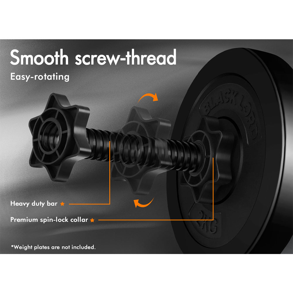 BLACK LORD Dumbbell Bar Set Solid Steel Pair Weight Lifting Plate Home Gym