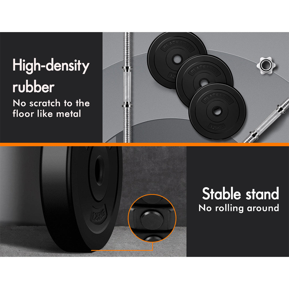 BLACK LORD 10KG Adjustable Dumbbell Set Rubber Weight Plates Lifting Bench