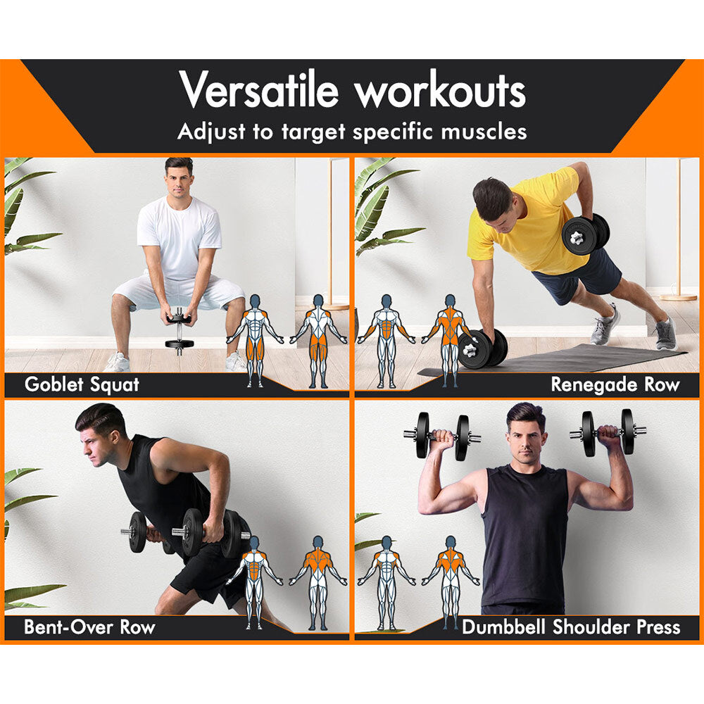 BLACK LORD 15KG Adjustable Dumbbell Set Rubber Weight Plates Bench Lifting Gym